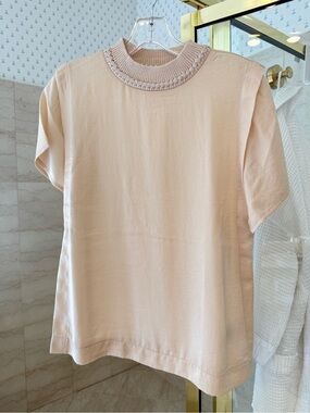 Sam Edelman Braided Trim Short Sleeve Top - Cream